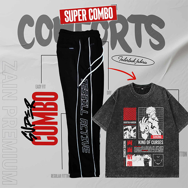 Jujutsu Kaisen Sukuna T-Shirt & Interlock Regular Fit Trouser Combo